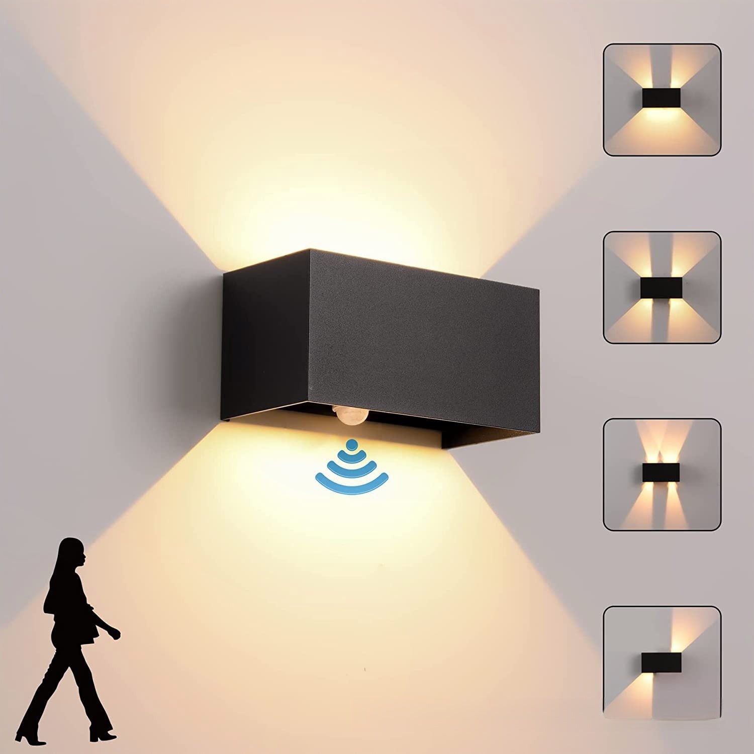 Lampa ścienna z czujnikiem 24WLED, wewnętrzna/zewnętrzna lampa ścienna z czujnikiem ruchu, ciepłe białe światło 3000K, wodoodporność IP65