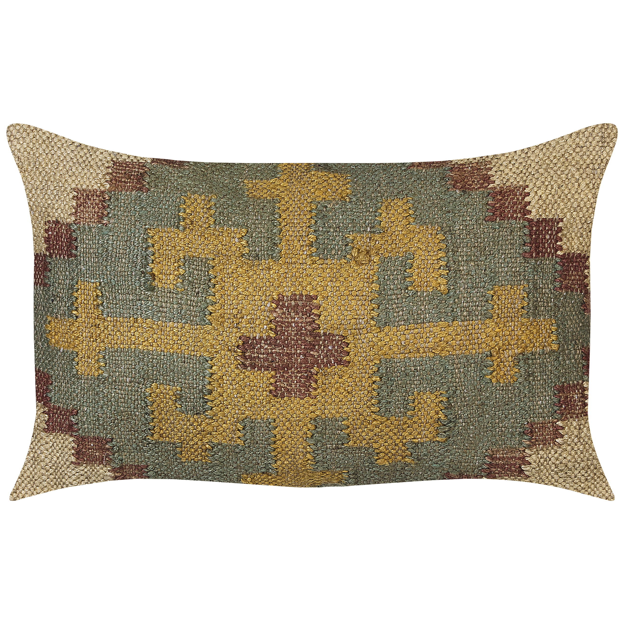 Beliani cojín decorativo saron yute 30 x 50 cm verde patrón oriental