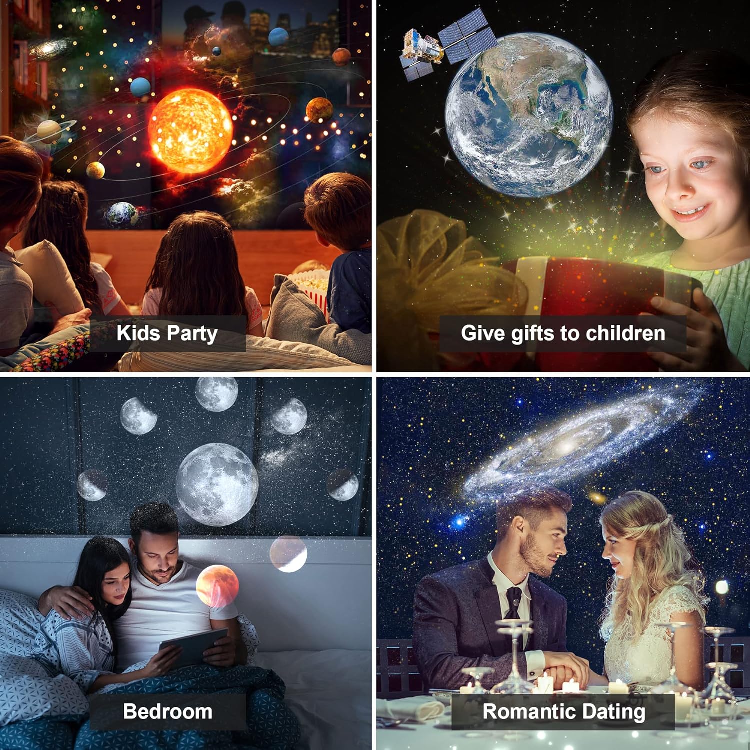 Projecteur d'étoiles de planétarium, projecteur de galaxie, veilleuse ciel étoilé réaliste avec 13 disques de films, lune, constellations et système - 6