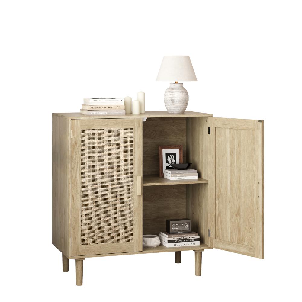 Buffet 2 portes en rotin, 80cm, rangement spacieux, anti-basculement – pour salon, salle à manger, entrée - 9