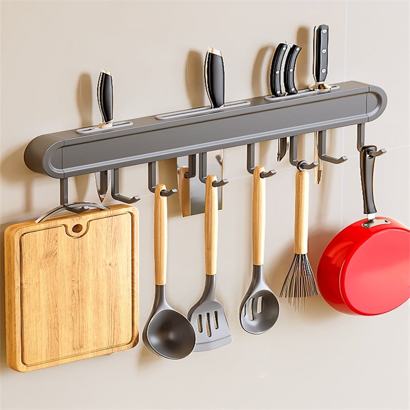 Haki kuchenne, uchwyt ścienny na noże, 8 haczyków, aluminium, 40*2,7*4,6 cm