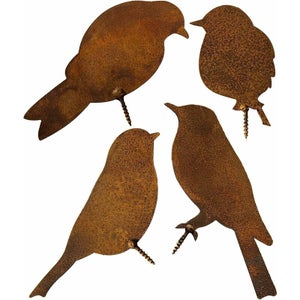Décoration Oiseaux En Métal Rouillé - Silhouette Jardin - Patine Naturelle - Pour Patio, Parc, Clôture - Lot De 1