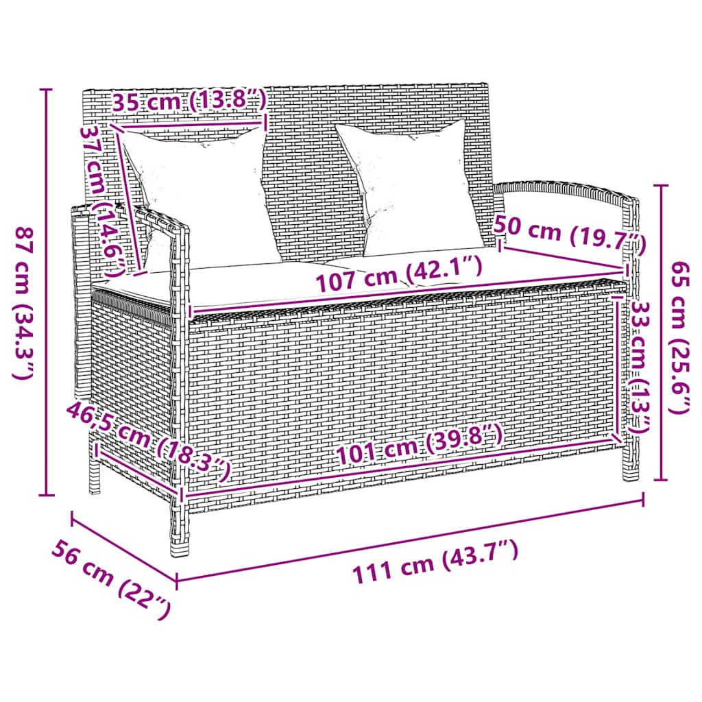Banc de rangement de jardin avec coussin noir résine tressée vidaXL - 3