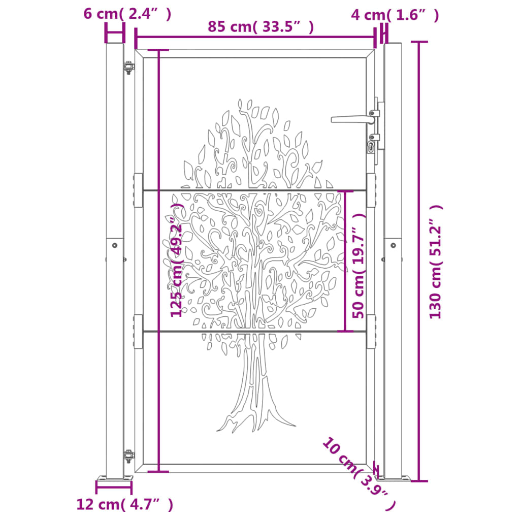Portail de jardin anthracite 105x130cm acier conception d arbre - 9