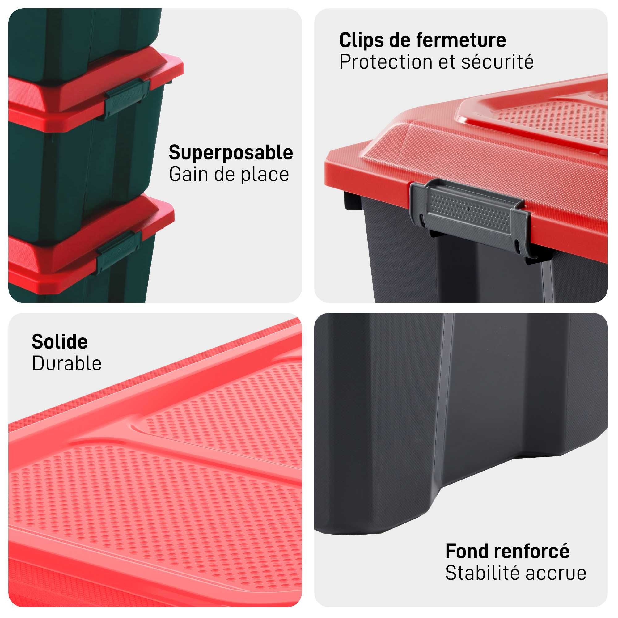 Lot de 6 malles de rangement en plastique 40l avec couvercle clipsable LOCKER - 3