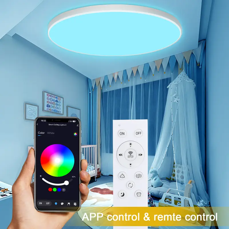 LOVHAUS Lot De 2 Plafonniers LED RGB Ronds, Télécommande, 24W 2400LM, 2700K-6500K, Changement De Couleur - 4