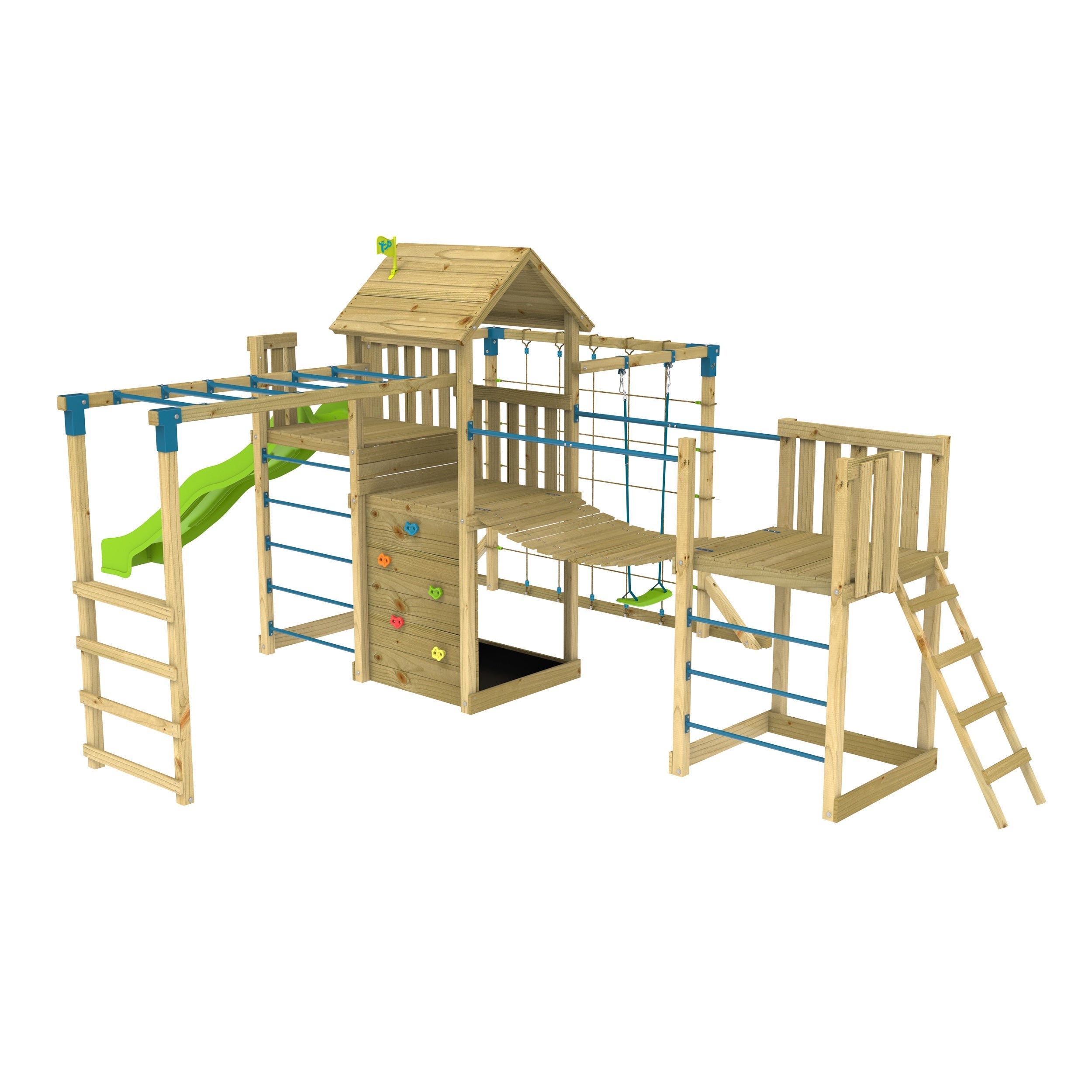 Aire de jeux XXL PISTACHIER SKYWOOD balançoire, mur d'escalade et parcours d'aventure en bois FSC® - 8