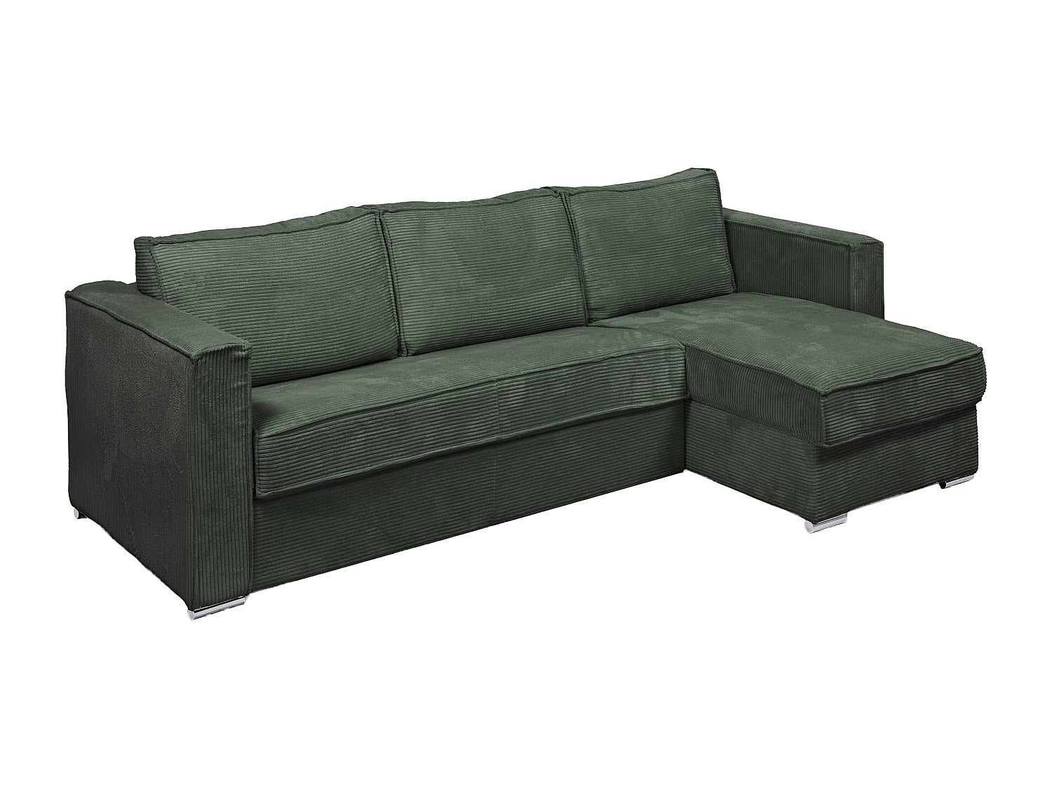 Kanapa narożna dwustronna rozkładana typu express z zielonego sztruksu - Miejsce do spania 140 cm - Materac 18 cm - LORETO