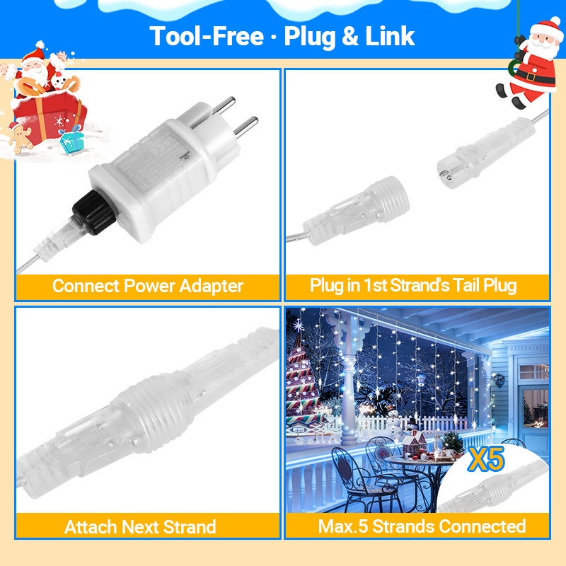 2x 360 LED Glaçons 5M - Ghirlanda luminosa a tendina - 8 modalità - IP44 impermeabile - Bianco freddo - 4