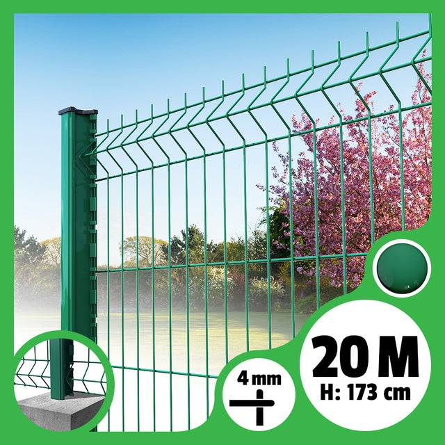 Kit grillage rigide poteaux H - longueur 20 mètres - 173 cm, Vert, A sceller