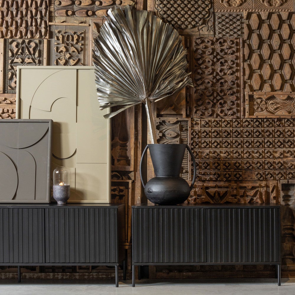 New Gravure - Meuble TV 2 portes en bois L100cm - Noir - 8