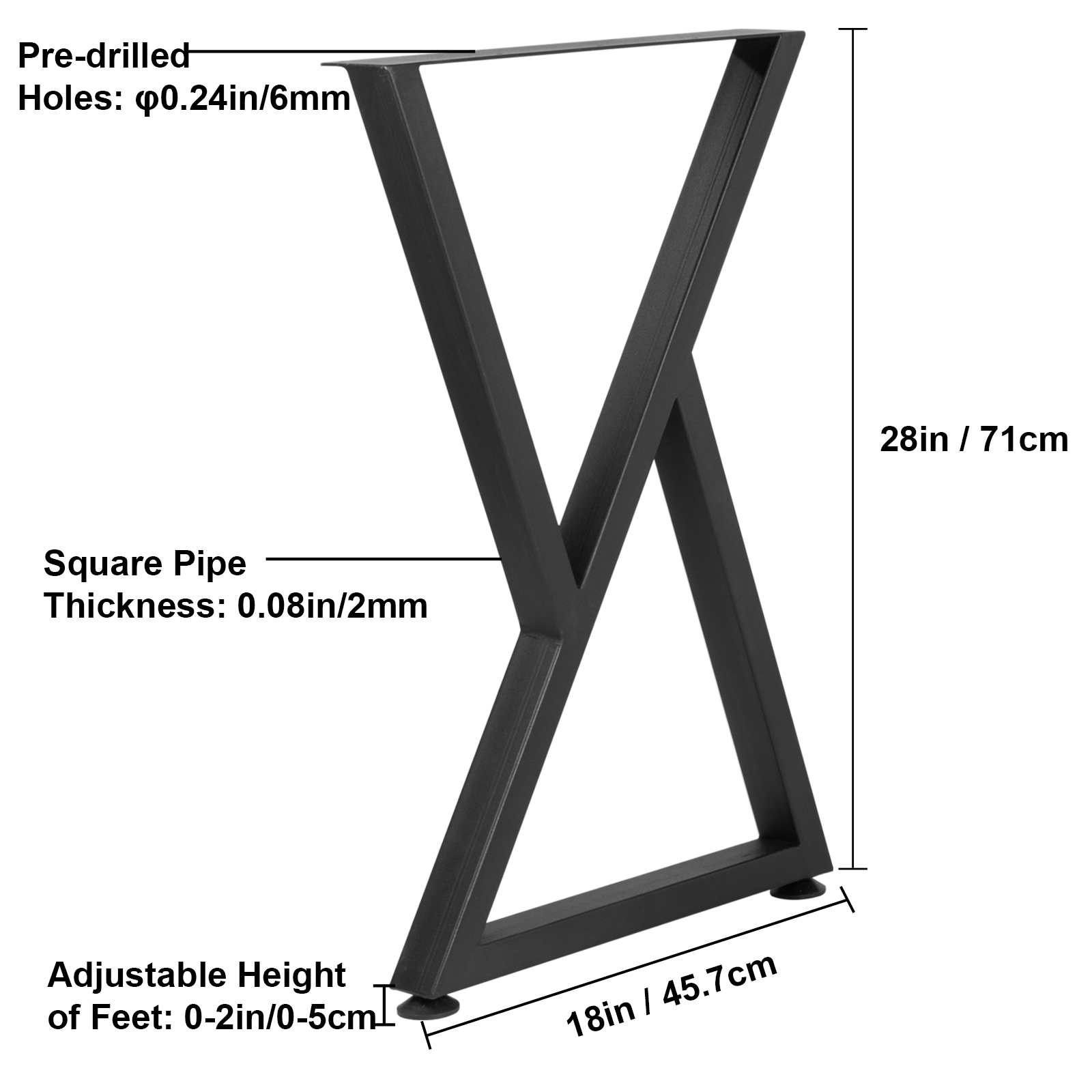 Gambe da tavolo in metallo forma Z 28x18 Pollici SucceBuy, set di 2 gambe robuste regolabili per scrivania, tavolo da pranzo e progetti fai da te - 2