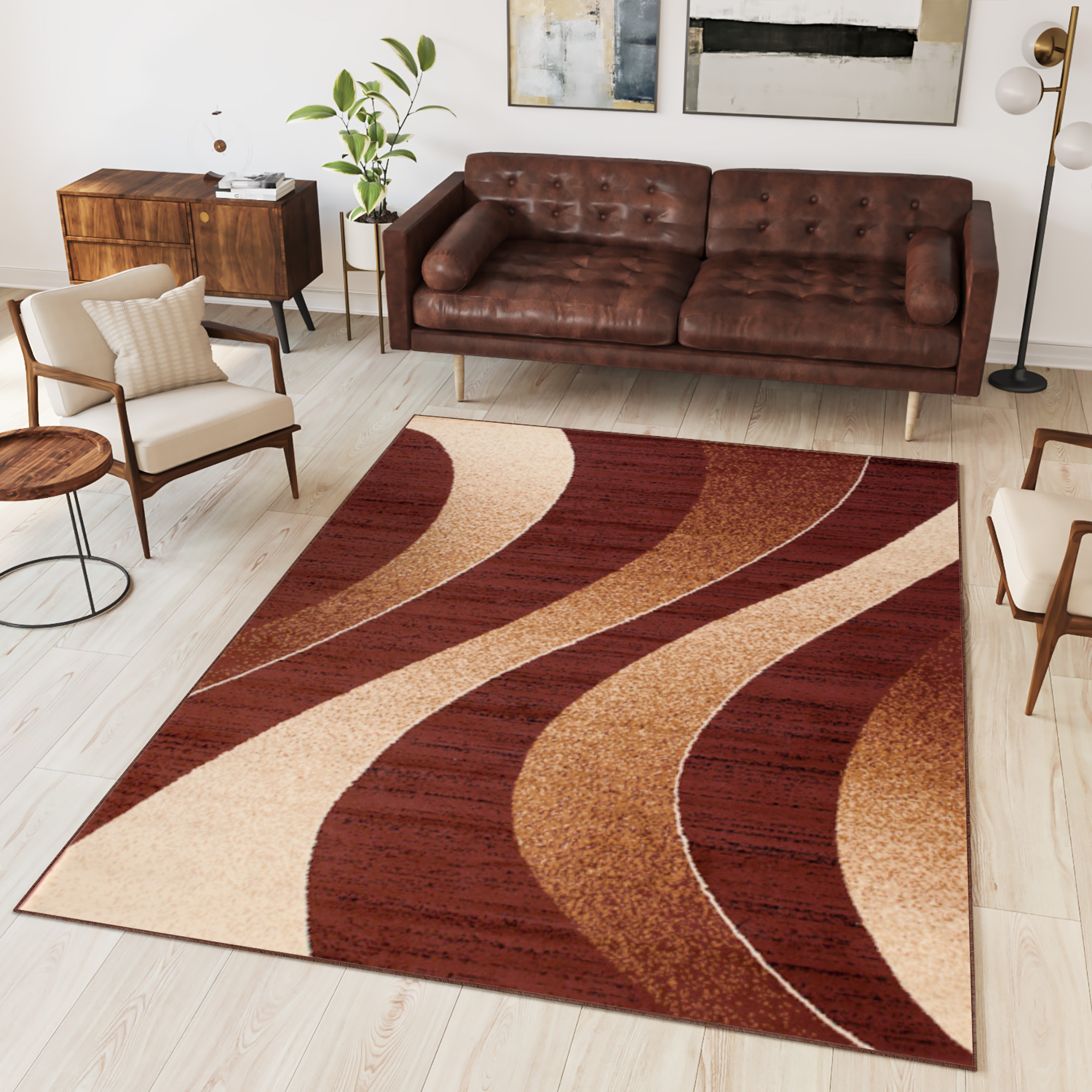 Tapiso dream alfombra salón dormitorio fina castaño beige ondas pelo corto 220 x 300 cm