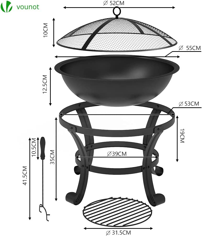 Brasero extérieur Ø55 cm - acier - avec grille tisonnier et couvercle - chauffage à charbon de bois - VOUNOT® - 3