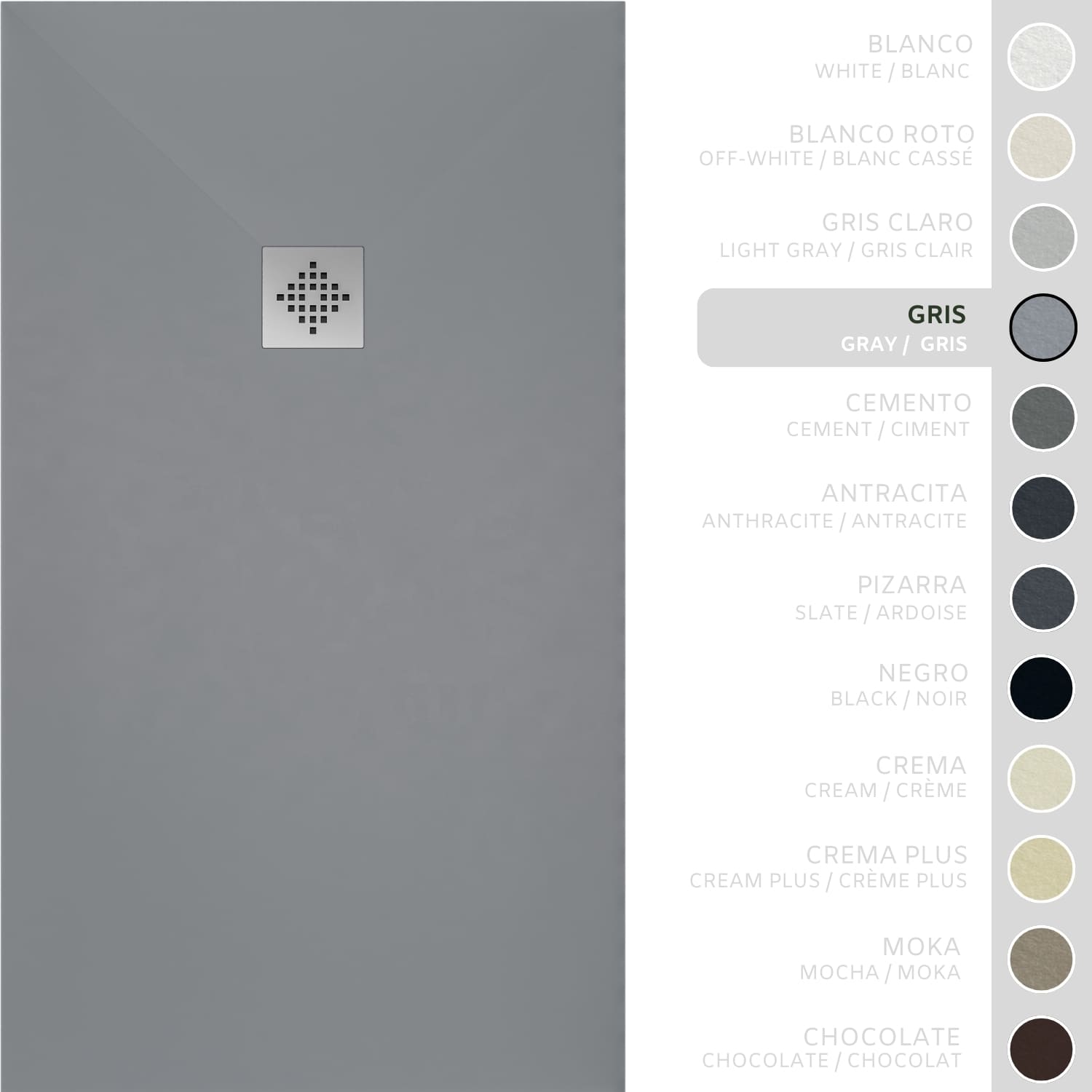 SOULHOME Brodzik prysznicowy– Żywica– Gel Coat– Gładka/Kamienna tekstura – Antypoślizgowy – Kolor szary – 170x90- Niski 3 cm– Standard