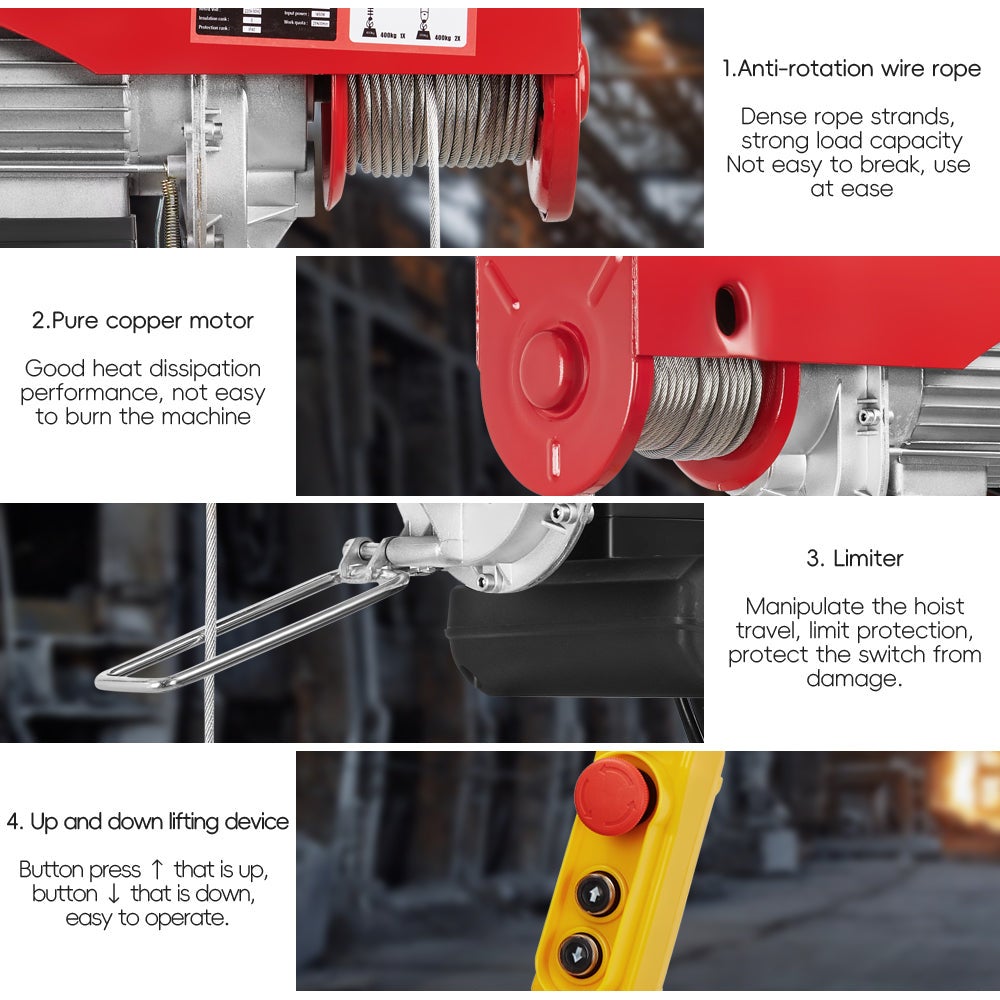 TEENO Palan électrique 1800W 20 mètres, suspension simple et double 500KG/1000KG, 6 /12 m/min - 5