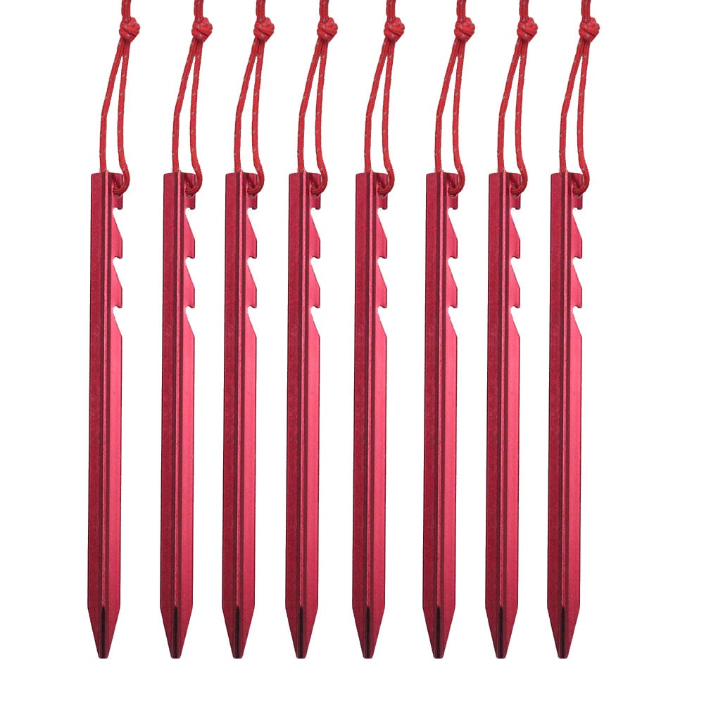20 Piquets De Tente En Aluminium - Forme En Y - 18cm - Cordon Réfléchissant - Rouge