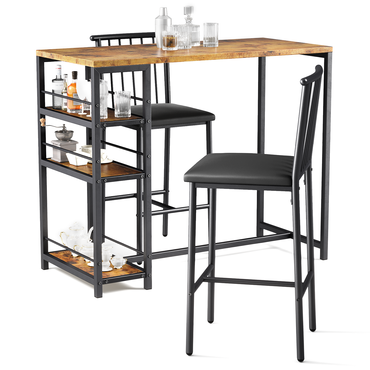 Zestaw stołu barowego z 2 krzesłami, brązowy stół barowy 91 cm