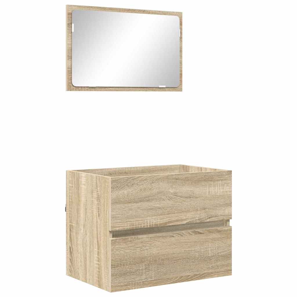 Ensemble de mobilier de salle de bain avec tiroir Chêne + miroir (évier non inclus) - 2