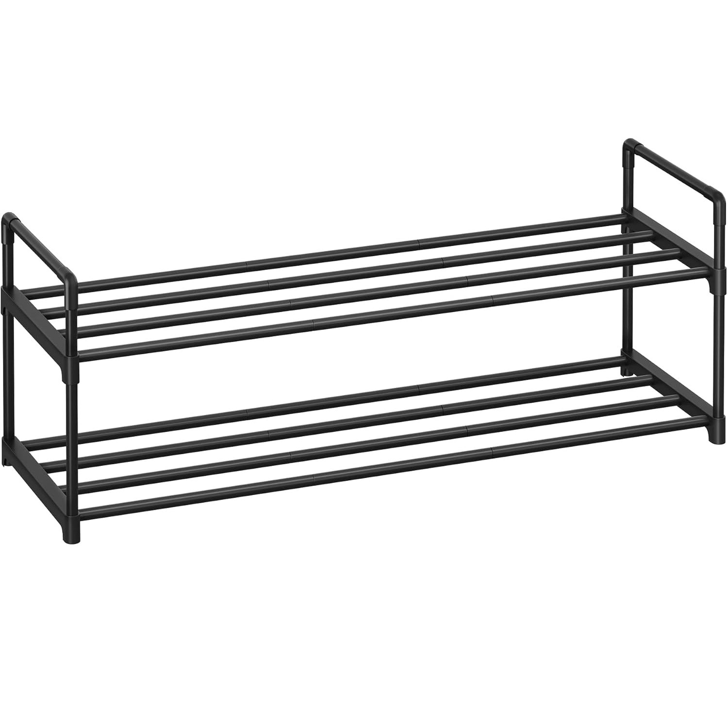 Suport pantofi 2 niveluri suprapozabil structura metalica, 92x30x34 cm, modular, negru