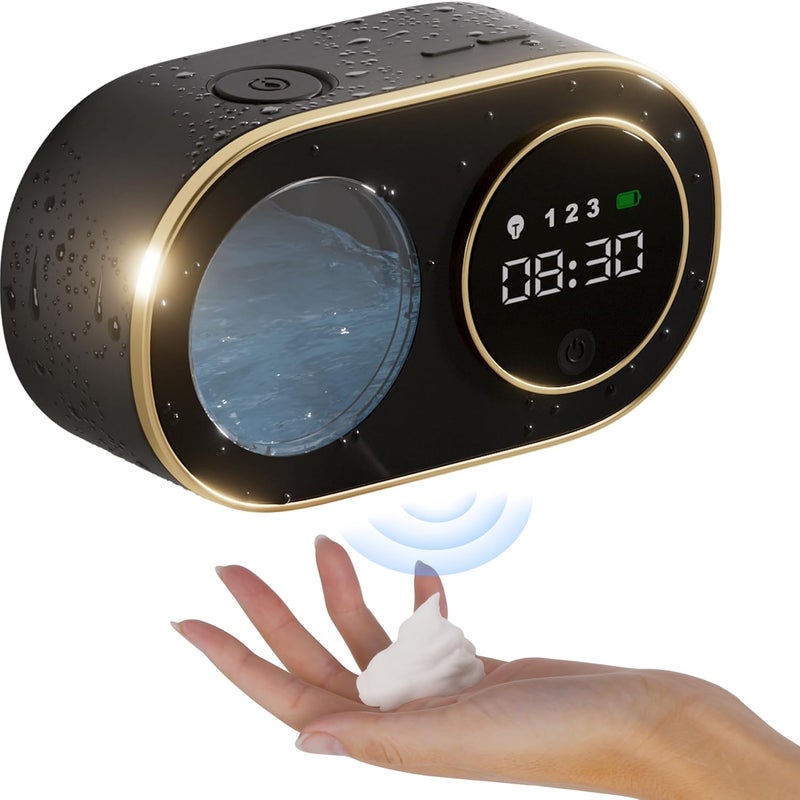 Czarny bezdotykowy automatyczny dozownik mydła z wyświetlaczem czasu HD LED, ładowalny, ścienny, dozownik mydła w piance