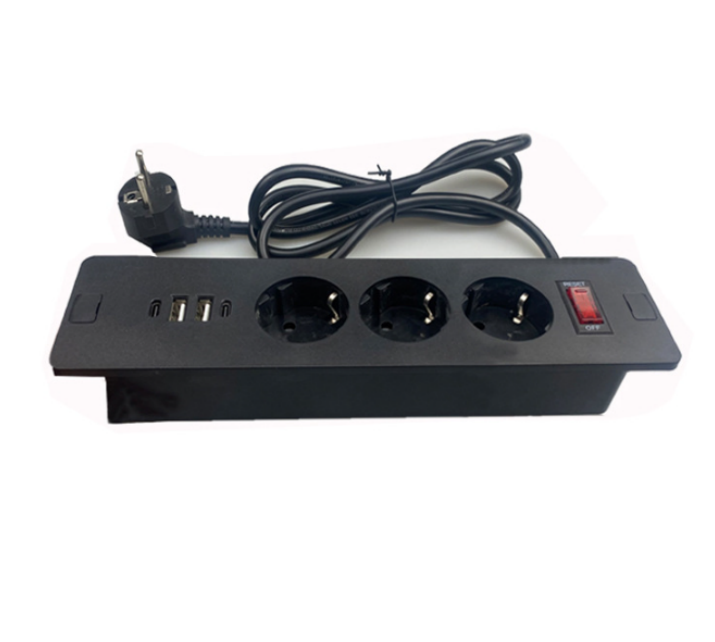 Prise Encastrable de Table avec 2 USB-A et 2 Type-C, Multiprise Intégrée 3 Prises avec Câble 1.7m, Prise de Table, Multiprise pour Meuble ou Plan - 3
