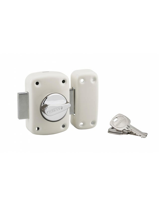THIRARD - Verrou à bouton Corvette pour porte d'entrée, cylindre 45mm, acier, 3 clés, époxy blanc - THIRARD