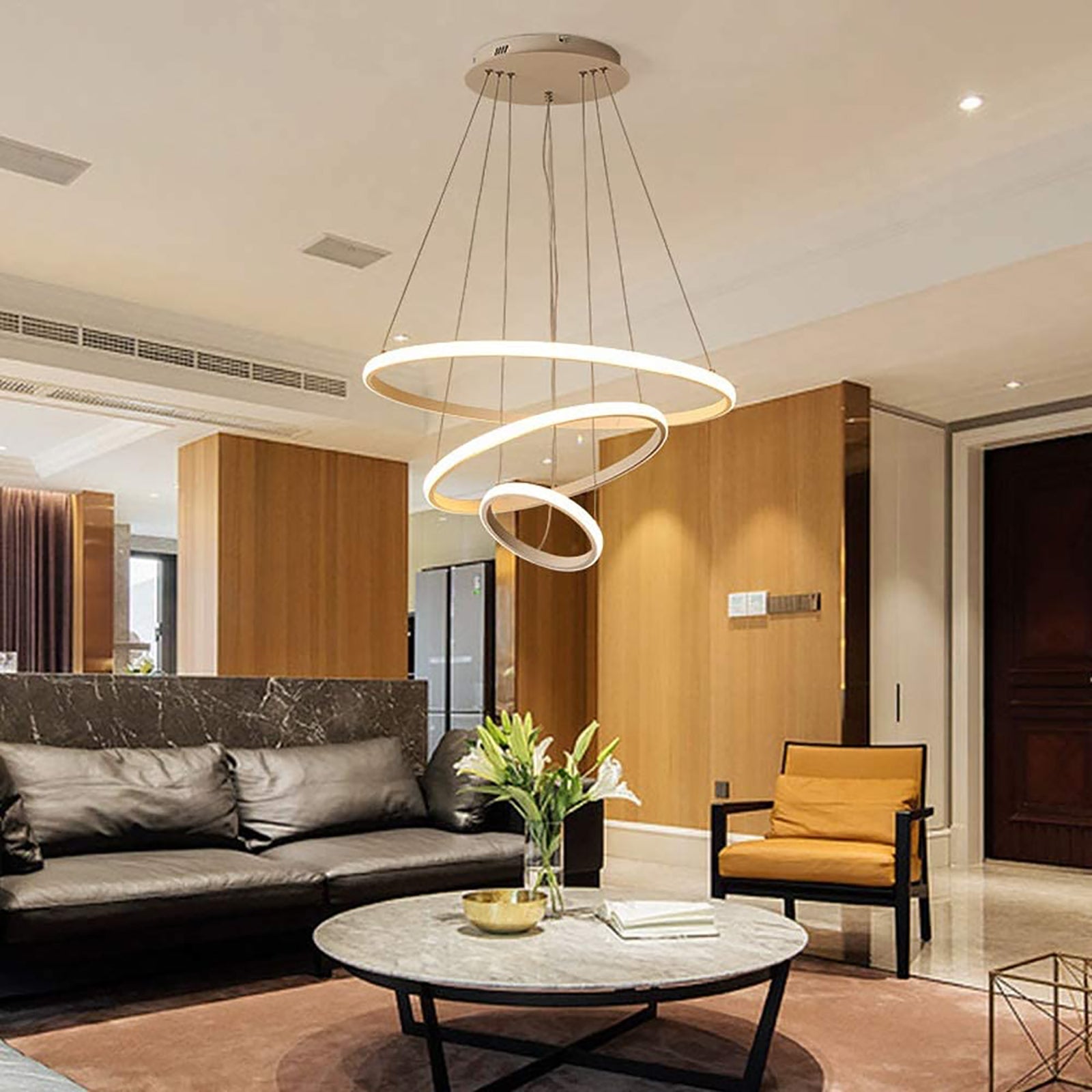 Lustre suspendu circulaire moderne LED 51W, lampe à suspension 3 étapes CCT, 3 anneaux, table, salon, chambre à coucher, salon, cuisine, 230V - 8