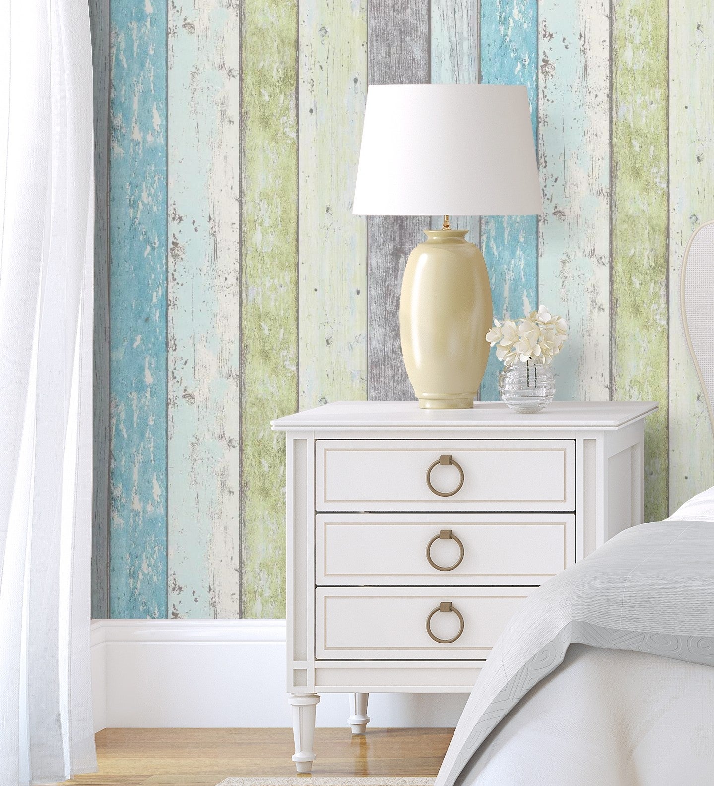Papel pintado vinílico lavable efecto listones de madera turquesa tropical - madeira 3 453157 de gaulan - rollo de 10 m x 0,53 m