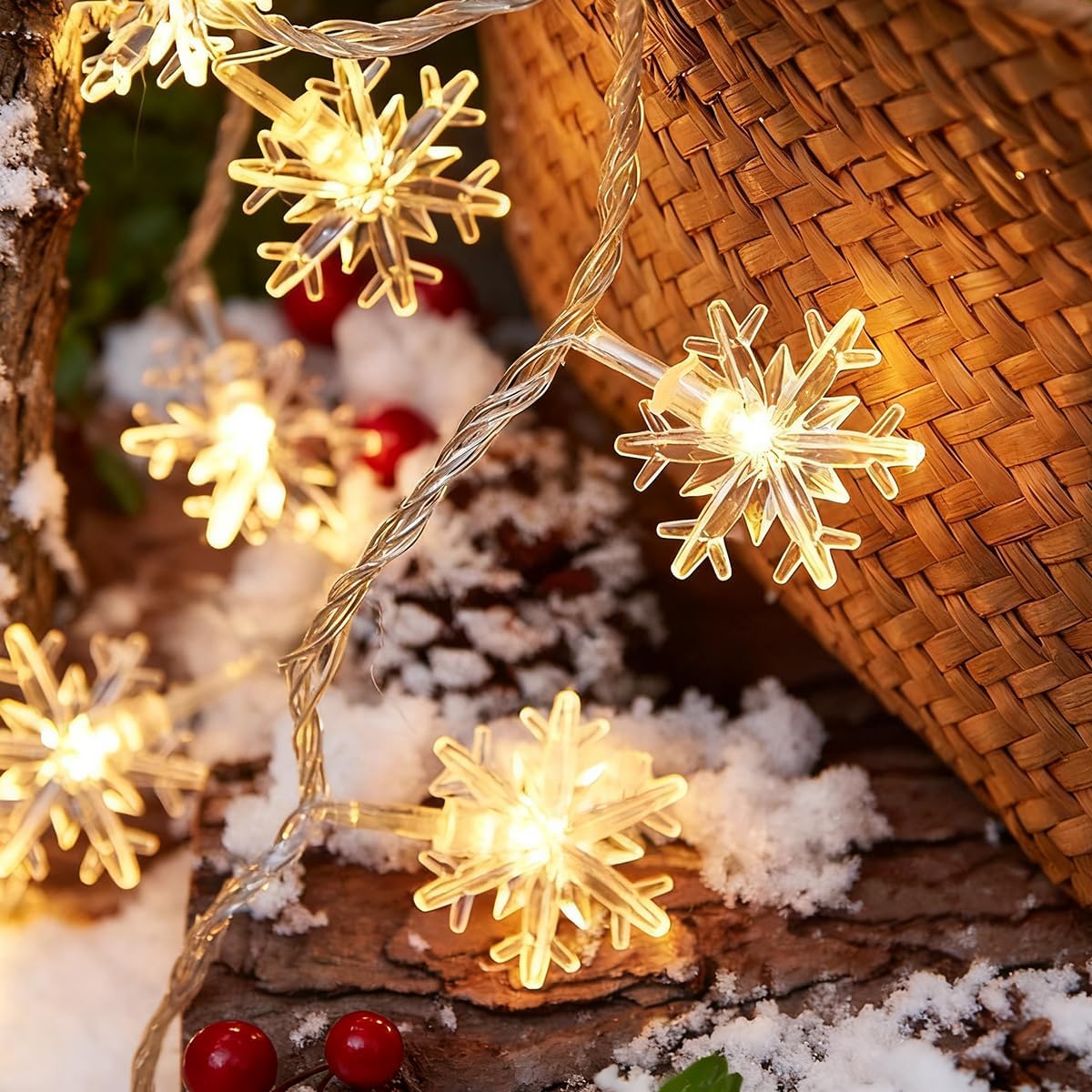 Guirlande Lumineuse Flocon de Neige, 6M 40 LED à Piles – 8 Modes d’éclairage avec Mémoire – Guirlande de Noël Intérieur Extérieur pour Sapin, Chambre - 6
