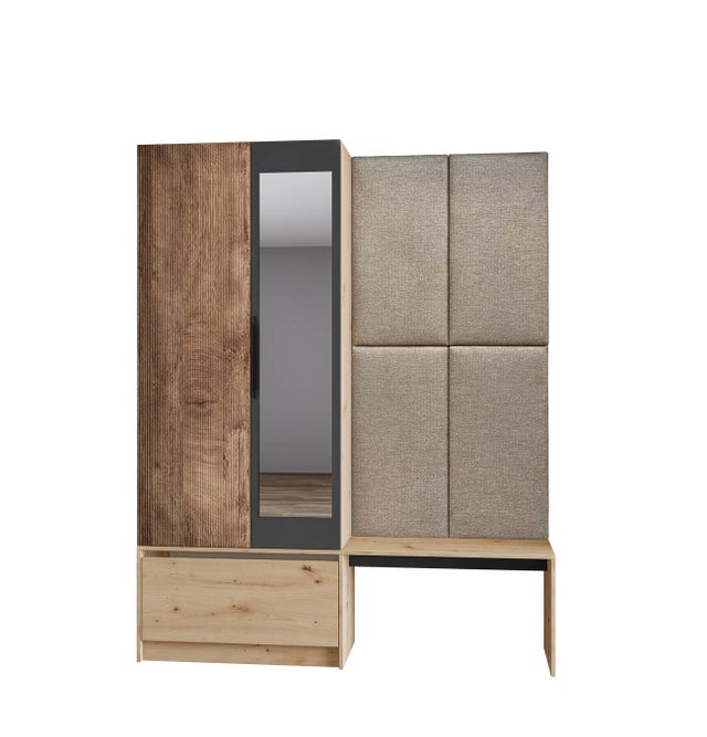COSTWAY Appendiabiti alto 170 cm, appendiabiti 4 in 1 con cuscino di seduta, scomparti aperti, ganci, sedile pieghevole e scarpiera