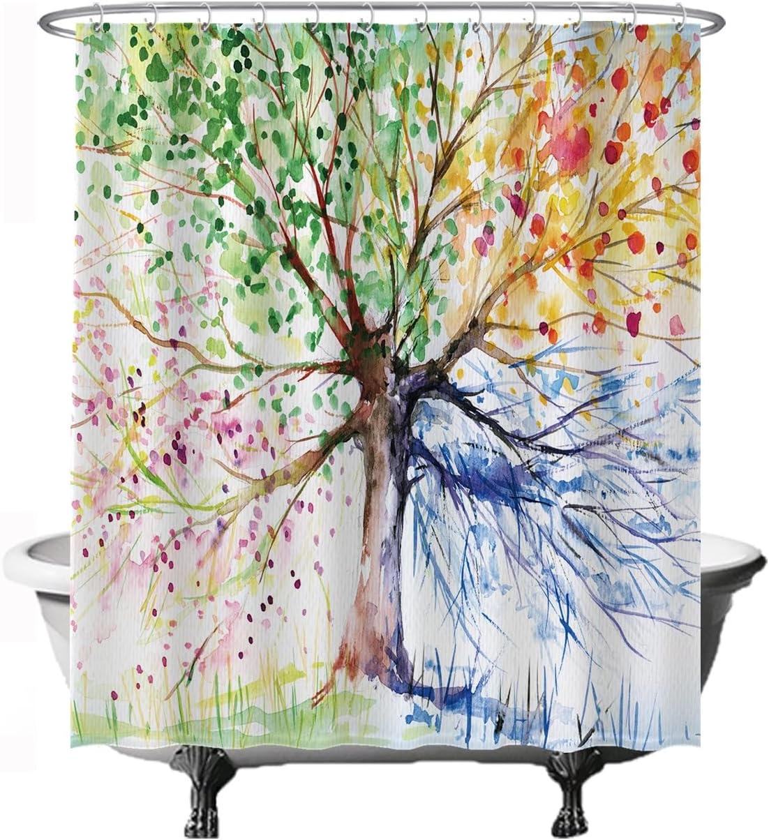 Rideau De Douche Floral Aquarelle 180x180 Cm - Imperméable, Anti-Moisissures, Avec 12 Crochets - 13