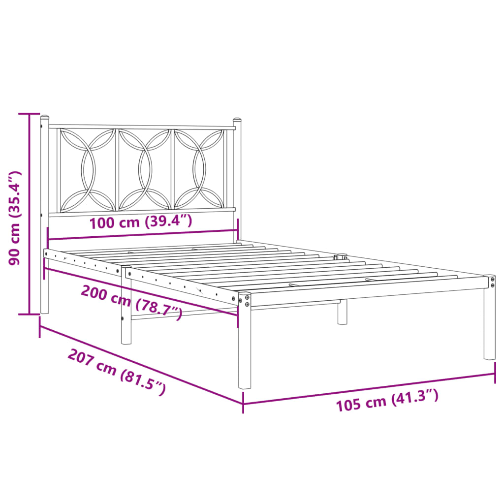 Estructura cama sin colchón con cabecero metal negro 100x200 cm vidaXL - 3