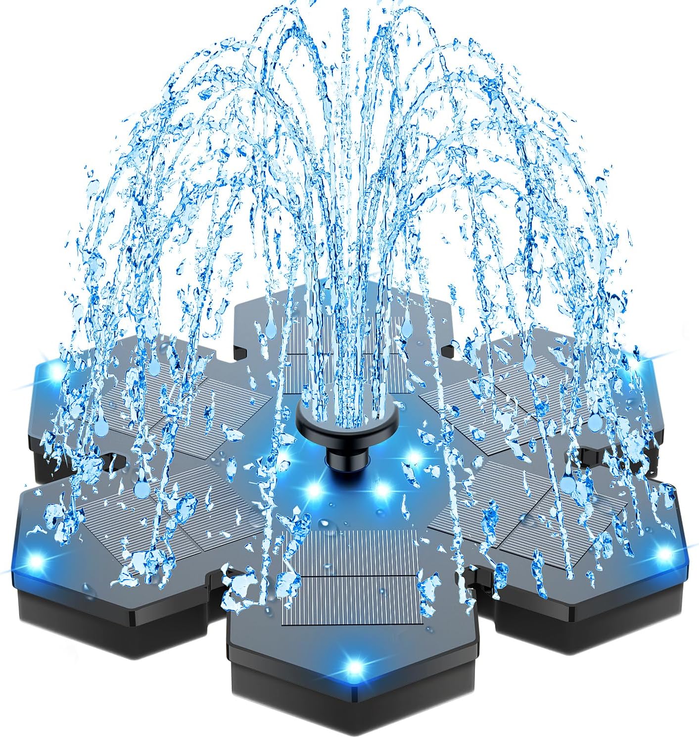 Fuente solar led 2025, bomba de agua solar flotante para exteriores de 1,5 w, 7 boquillas