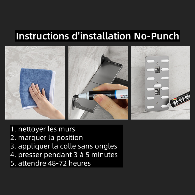 Étagère de cuisine extensible pour micro-ondes, installation sans perçage, porte-four mural, (36.5-60)*34*15.7cm, Noir - 5