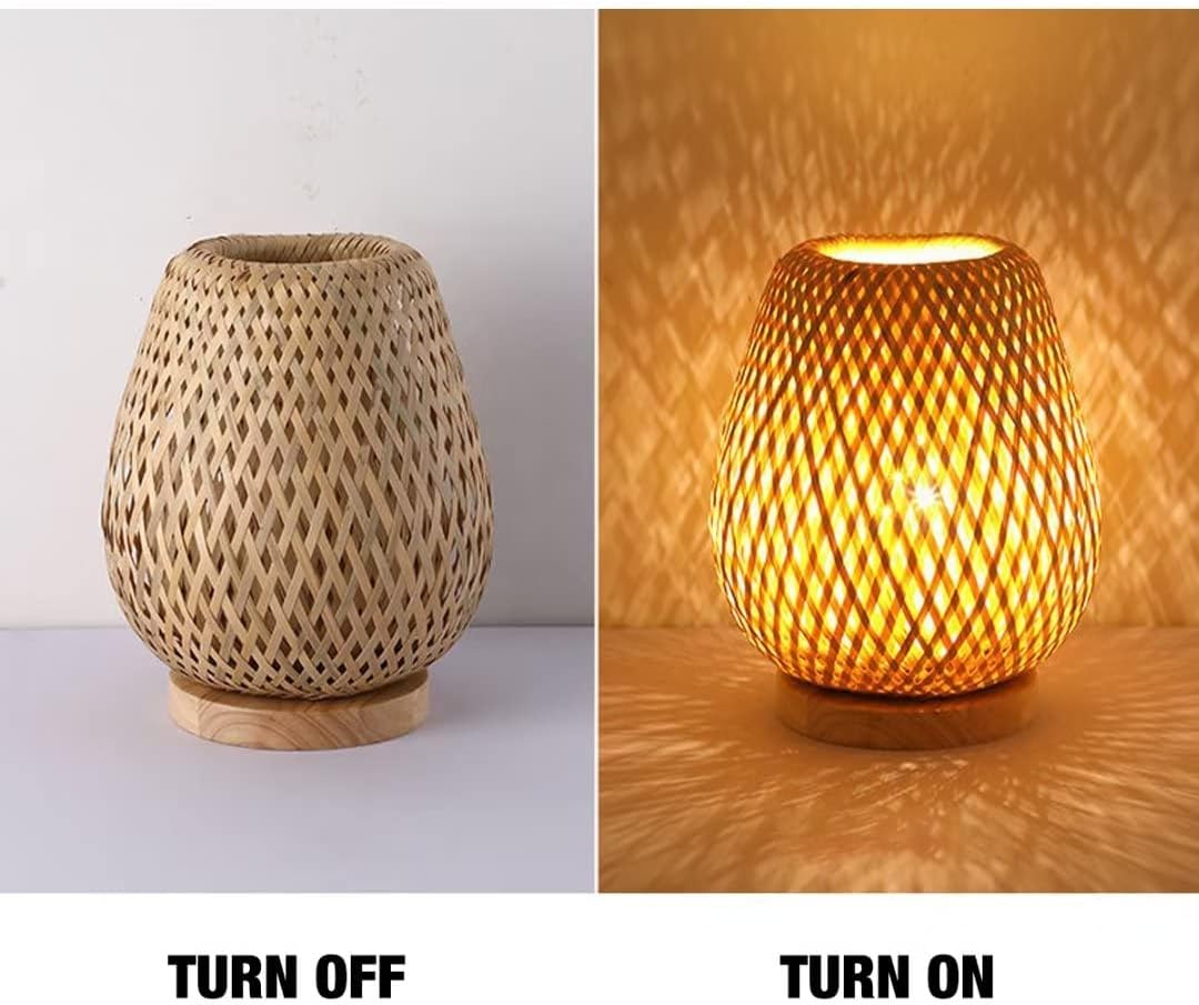 COMELY Lampe de Table en Bambou Fait Main, Petite Lampe Zen Décorative avec Abat-jour Bambou, Éclairage d’Ambiance E27 D18×H25CM pour Salon ou Chambre - 5