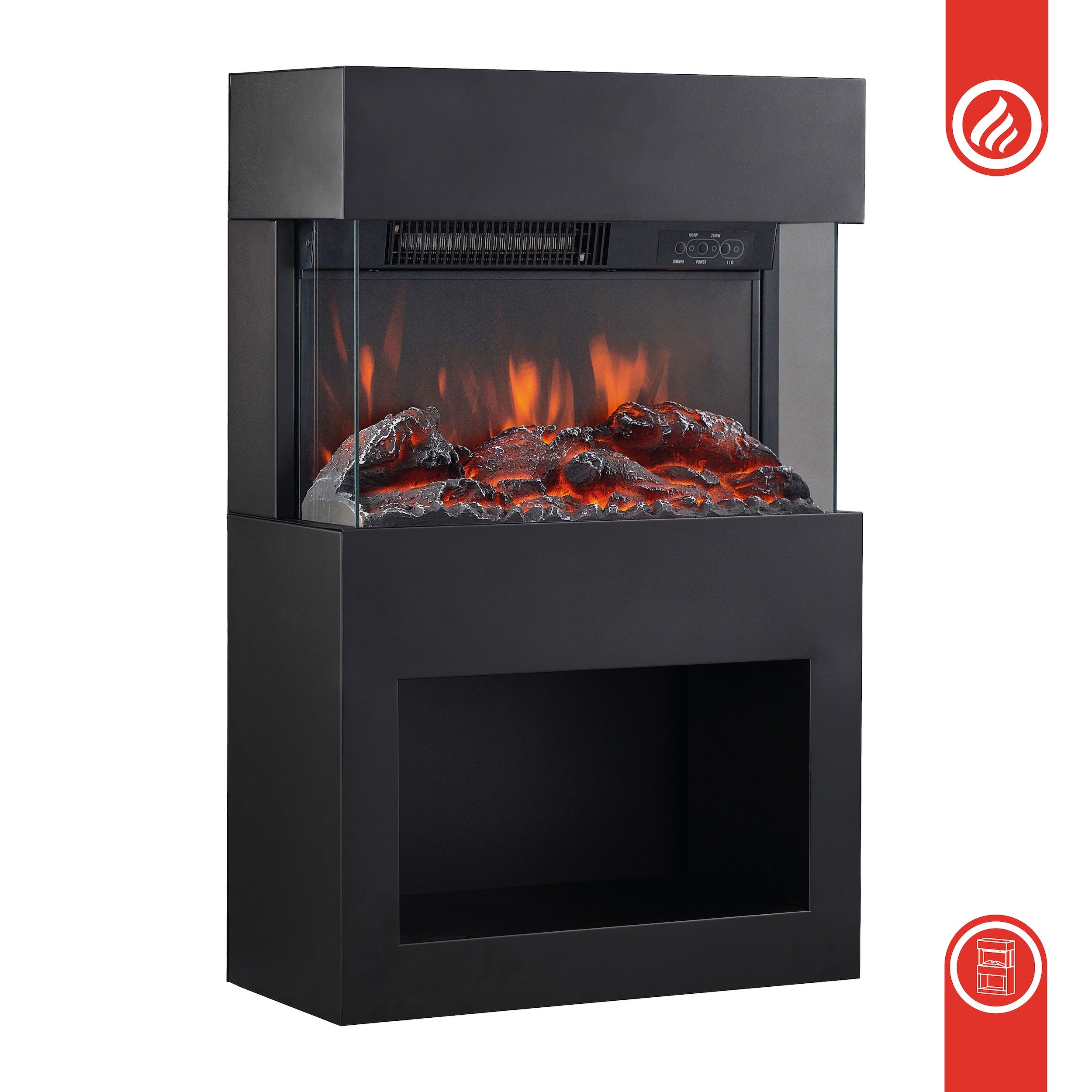 KAMINIO Cheminée électrique HENRI - Poêle électrique avec Chauffage, Effet de Flamme 3D, lumière d'ambiance LED, Casier à Bois, télécommande - Noir - 8