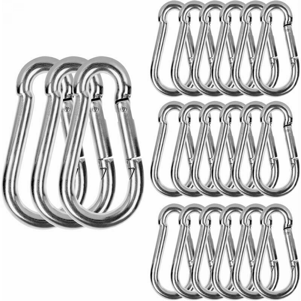 Karabinki M6 ze stali nierdzewnej, opakowanie 20 sztuk, wytrzymałe, udźwig 120 kg/260 funtów, 60 mm x φ6 mm