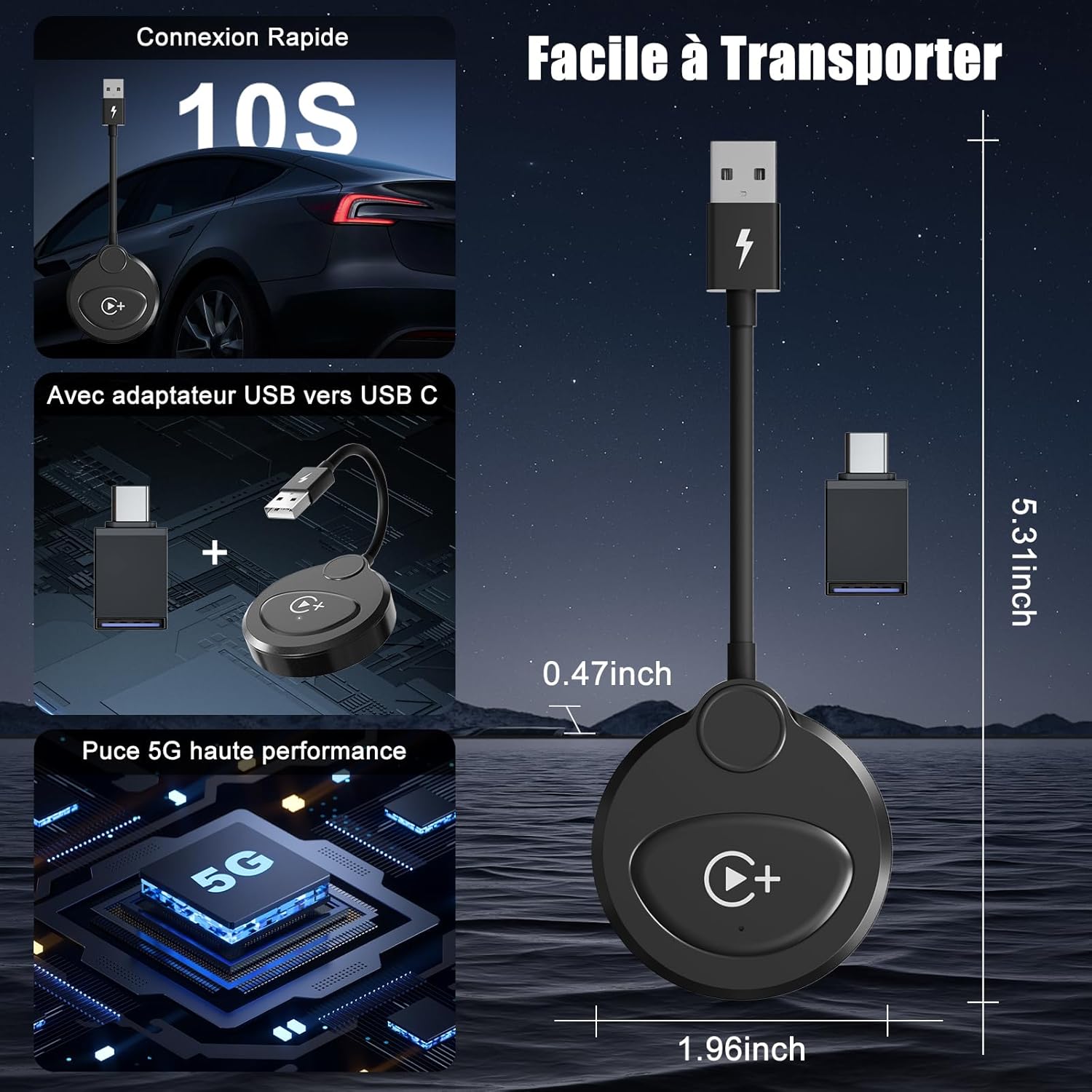 Adaptateur vidéo CarPlay sans fil, compatible Netflix, YouTube, TikTok, pour iPhone, filaire vers sans fil - 7