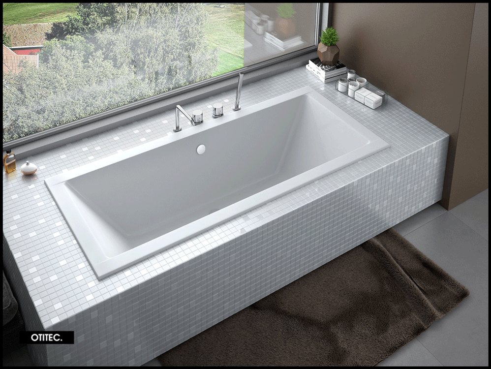 Baignoire rectangulaire à encastrer de 190 x 90 cm - BLANC - avec Repose Tête OFFERT - QUADRO SLIM - 3