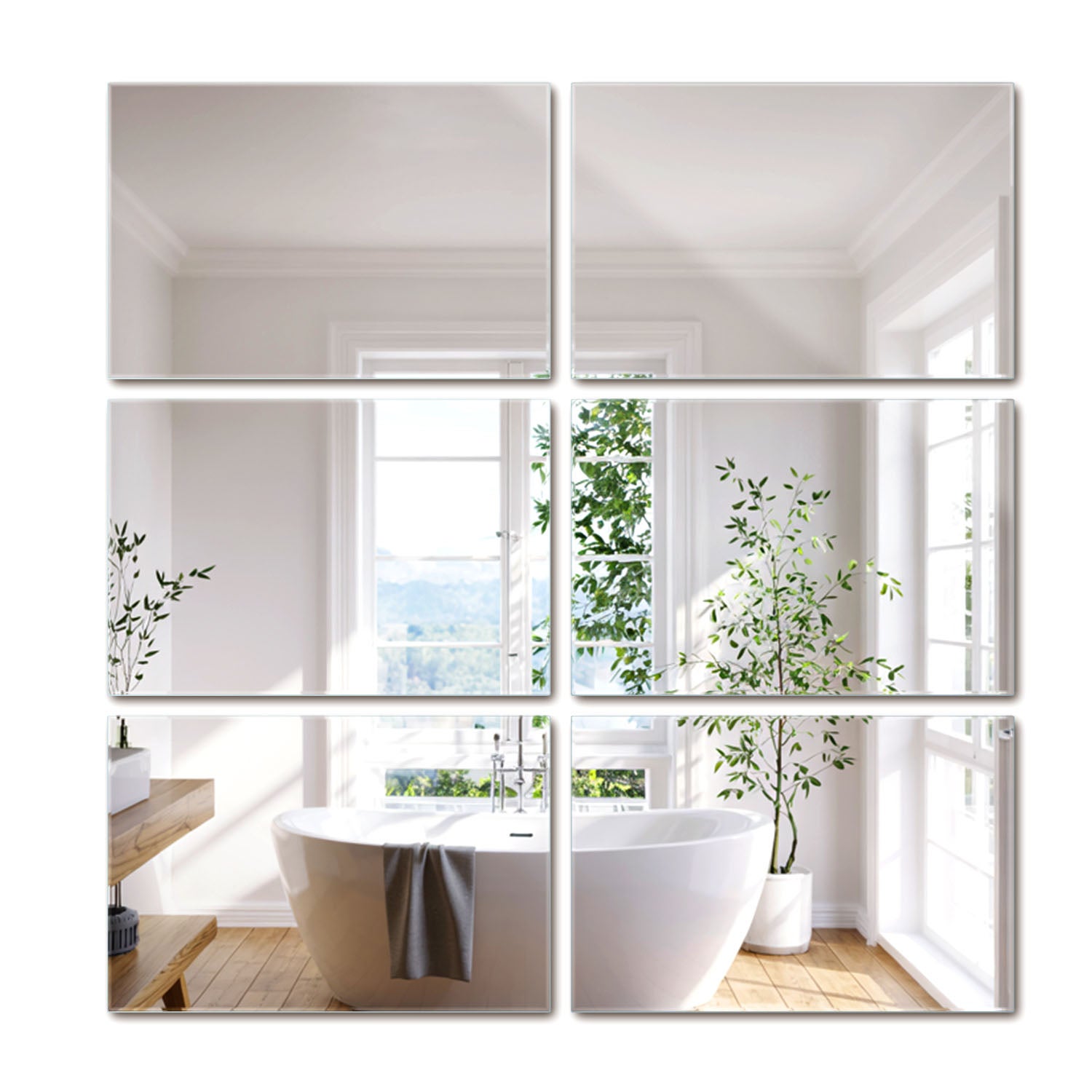 Lot De 4 Miroirs Autocollants, 20 X 20 Cm, Film Miroir, Miroir Mural Acrylique Epaisseur 1 Mm Miroirs Autocollants Pour Salle De Bain Salon Chambre Placard 92132966