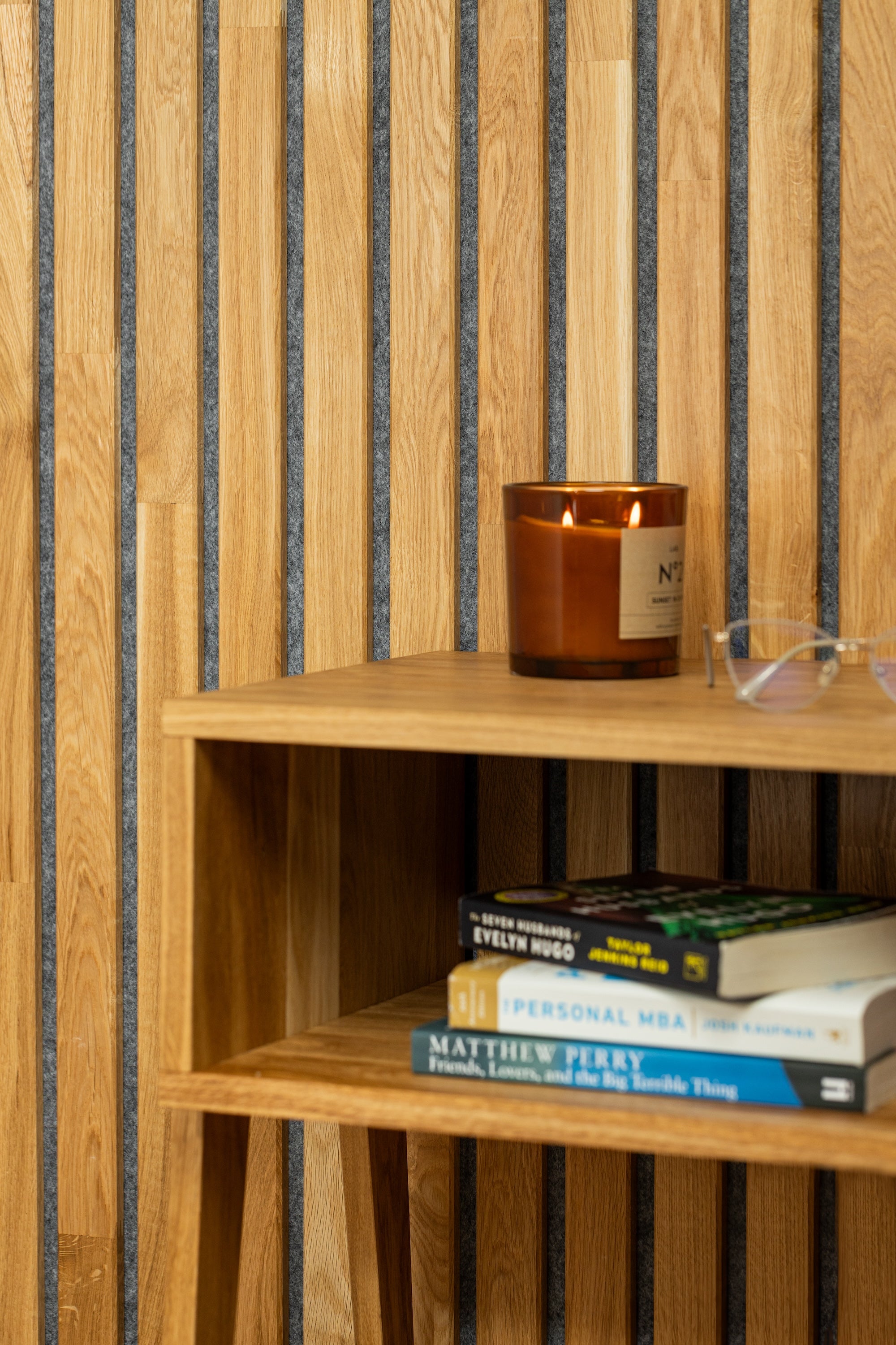 Lot de 2 Panneau Tasseau Acoustique en Bois - Chêne Naturel - 2400x600mm - Lattes 40mm, Support en Feutre Gris - 5