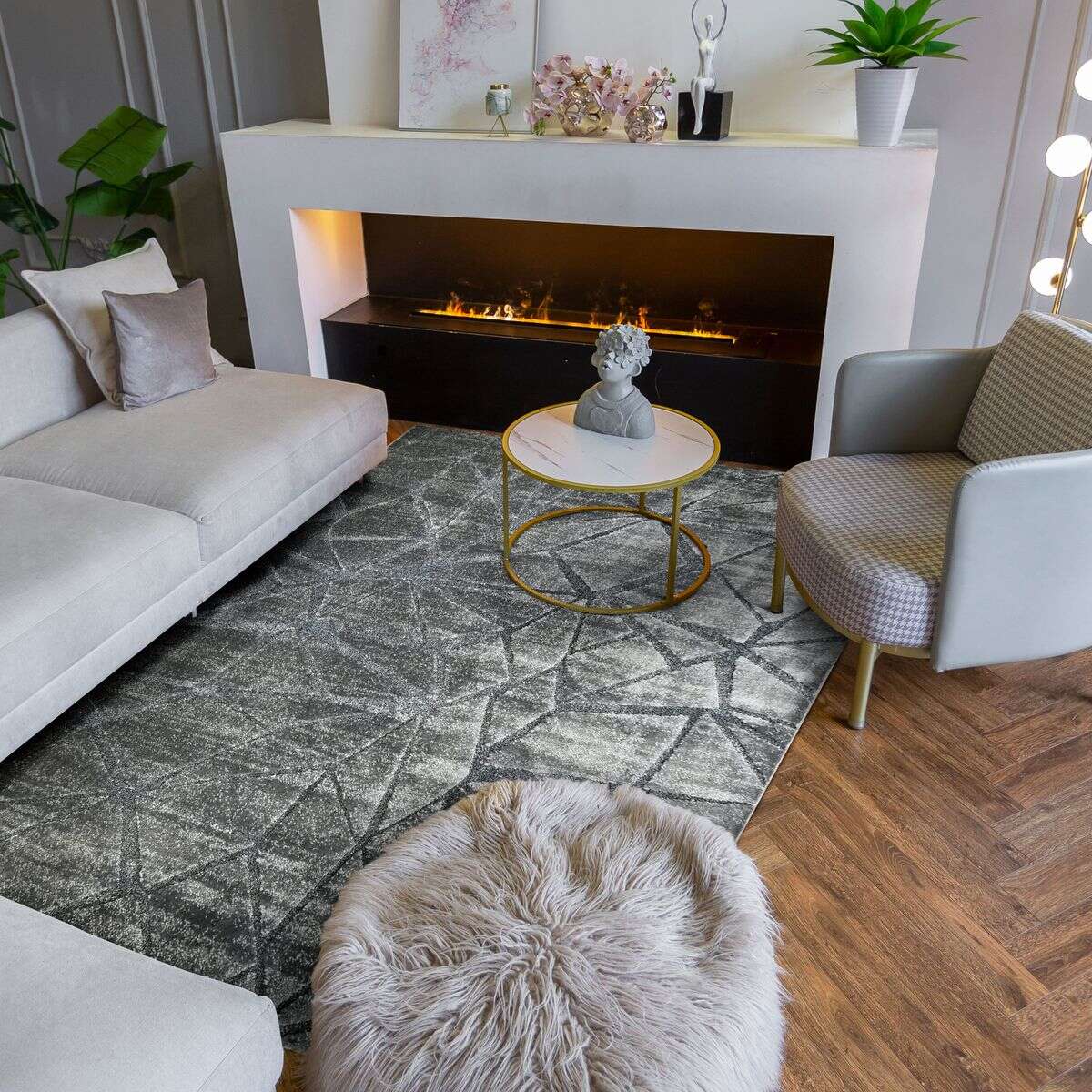 Tapis salon avec relief motif triangles gris 120x170 - 5