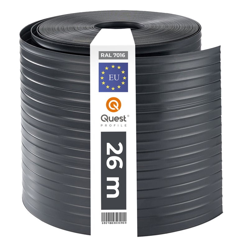 Taśma ogrodzeniowa PVC 19 cm x 26 m - ochrona wizualna na ogród, balkon, taras, odporne na UV, antracytowy