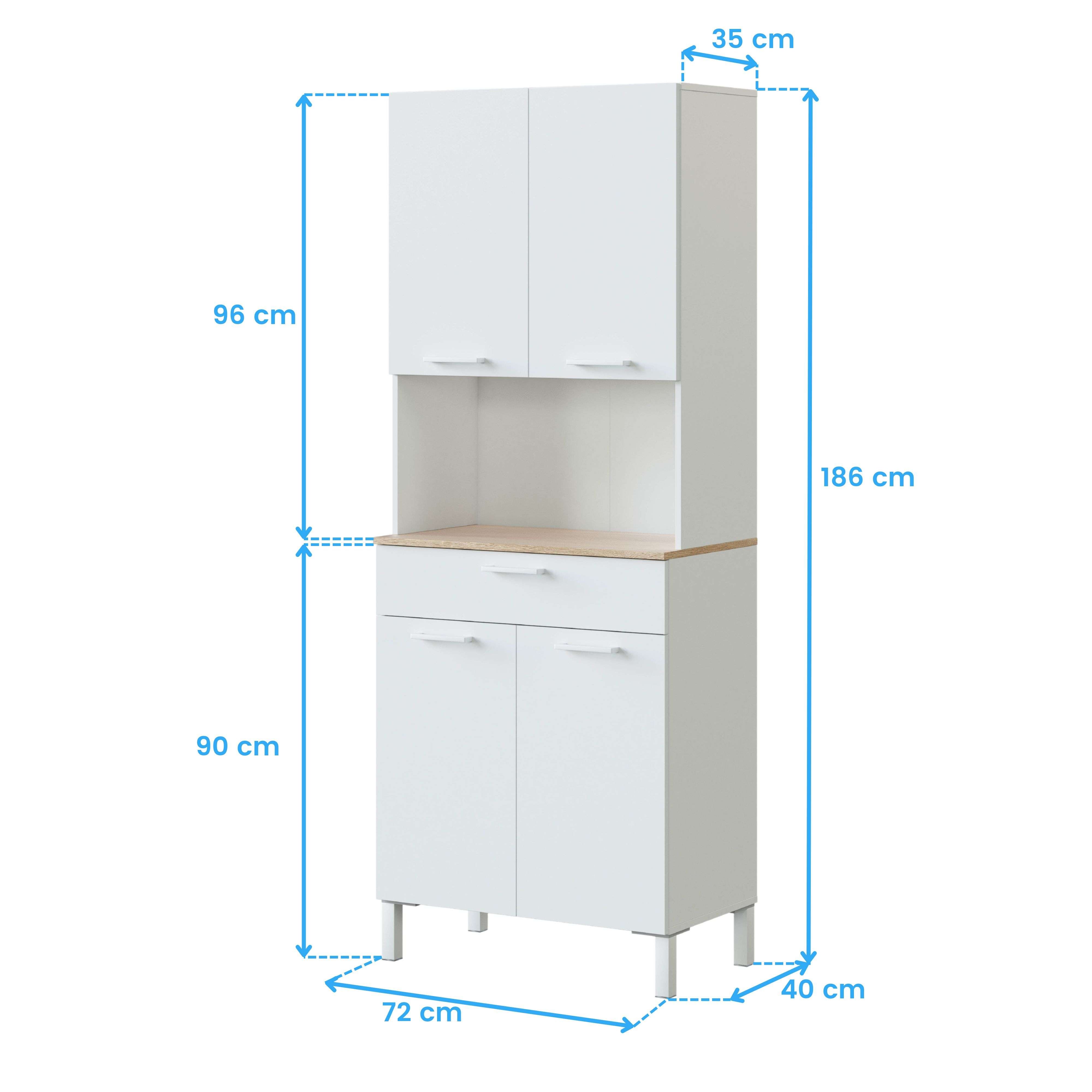 Meuble de cuisine KIRA - Décor blanc artik et chene canadien - 4 Portes + 1 Tiroir - L186 x H72 x P40 cm - 7