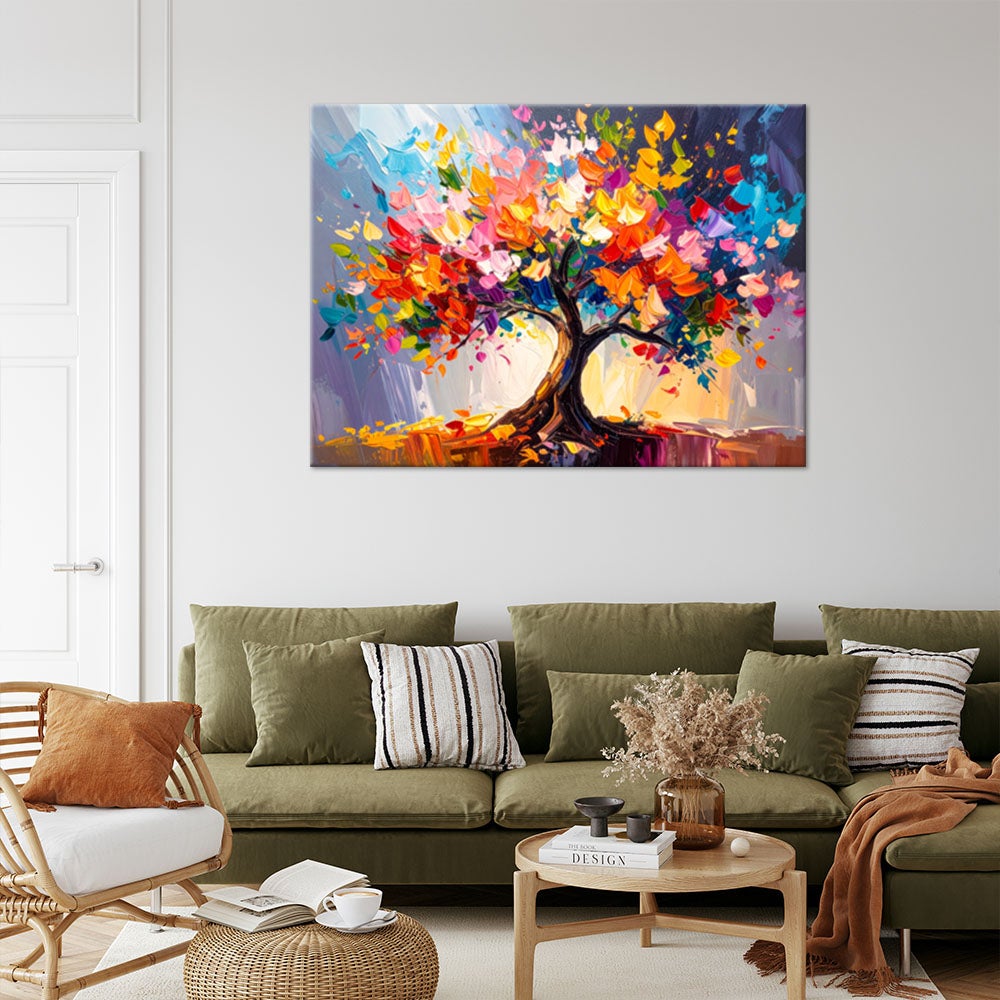 Quadro su tela, Albero della vita colorato in fiore in 3D - 120x80 - 2