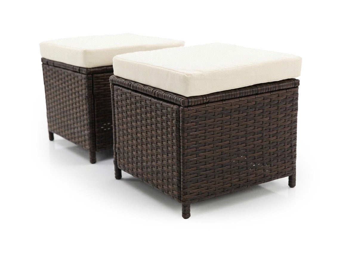 Sofá de Canto + Mesa + 2 puffs Rattan PE. Móveis de Jardim e Exterior, Cinza - 5