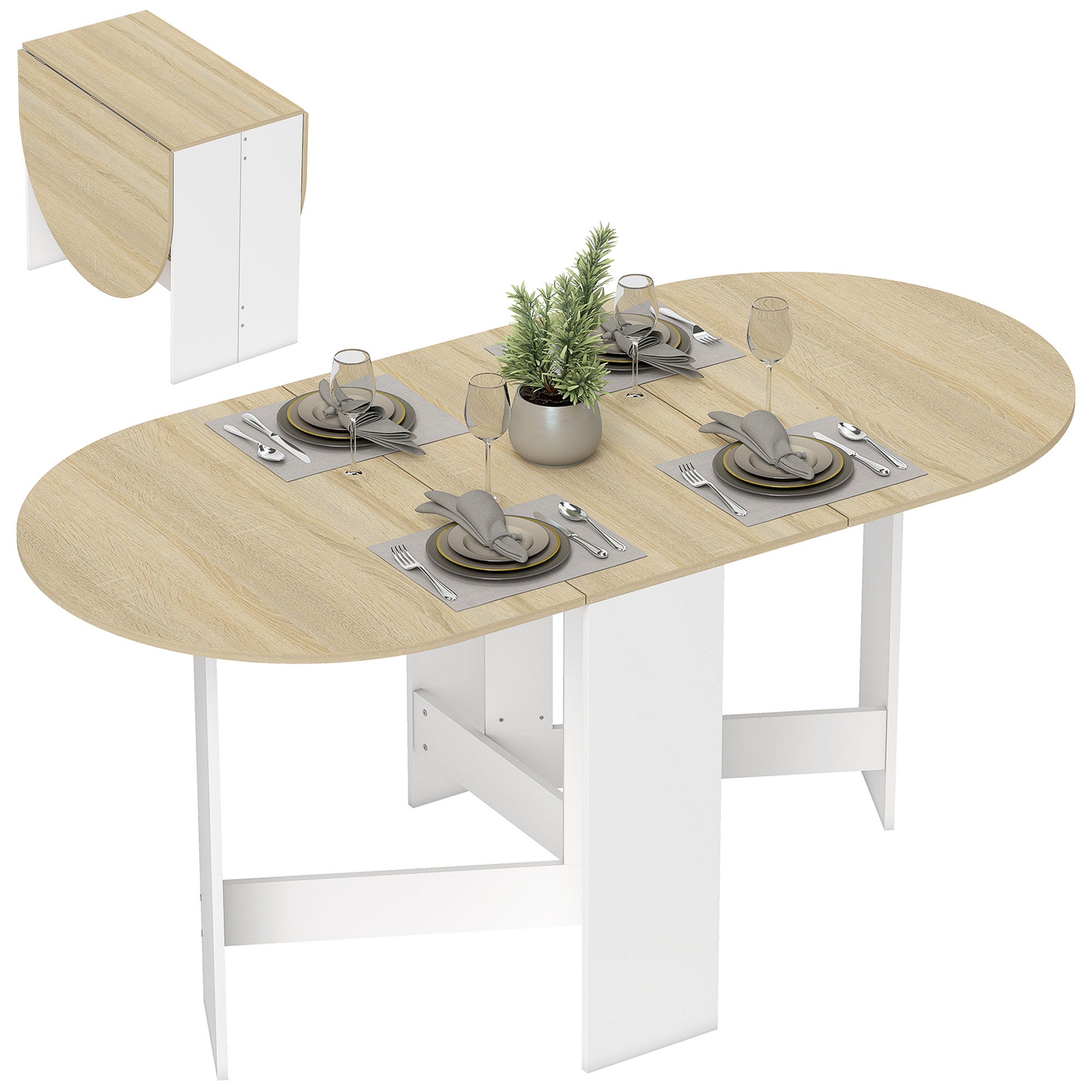 Table pliante pour 6 personnes avec 2 abattants ovales en bois, 163 x ...