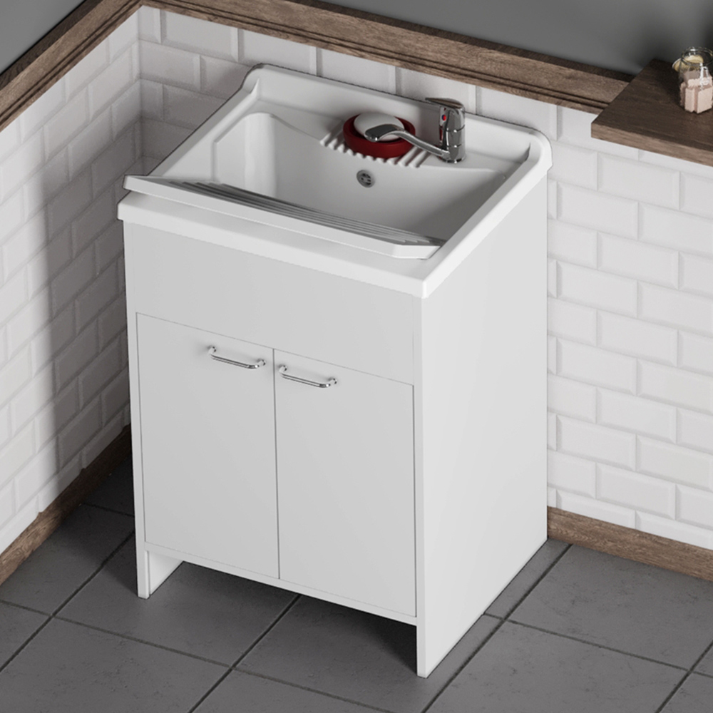 Mobile lavatoio 60x50 cm vasca in resina con asse e kit di scarico - 5