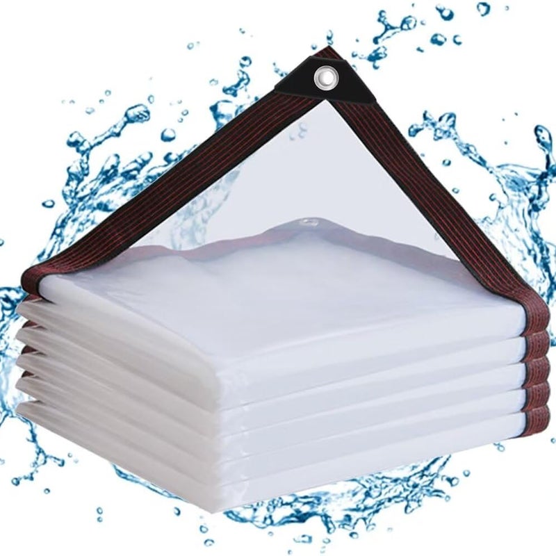 Przezroczysta plandeka z oczkami 2 x 2 m, wytrzymała, wodoodporna plandeka, przezroczysta plandeka poliwinylowa do użytku na zewnątrz, w ogrodzie, na